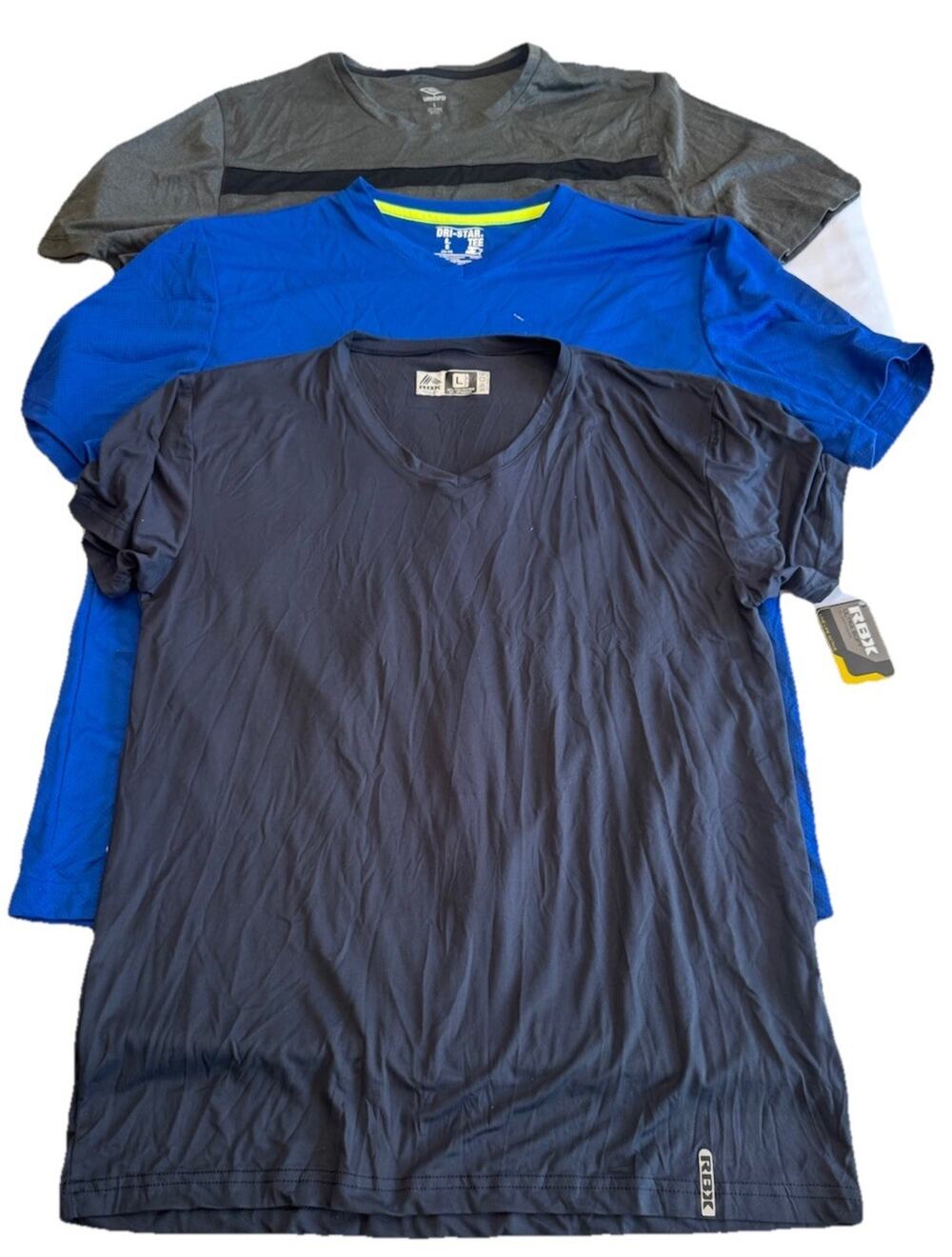 (3) Men’s Large RBX & More Moisture Wicking Short Sleeve Activewear T-Shirts NEW